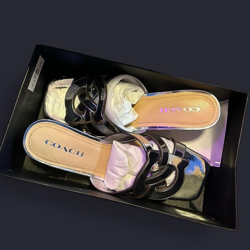 Coach Tillie Metallic Silver Heels - Picture 2 of 8